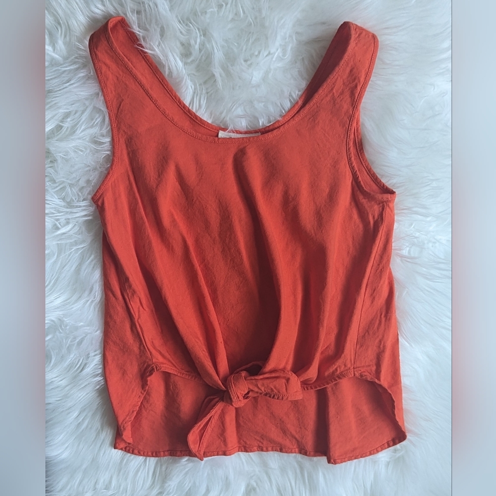 EUC Lou & Grey orange 55% linen 42% viscose 3% spandex tie front waist tank top